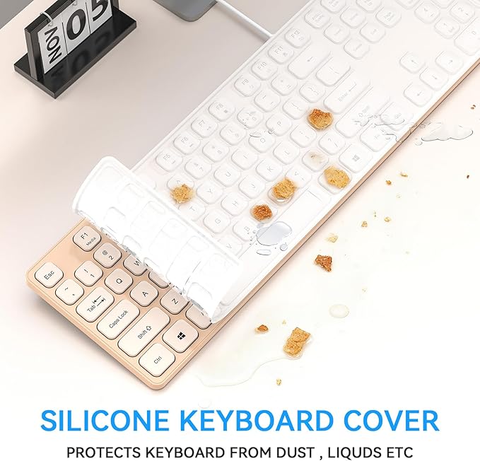 Wired USB Keyboard, Comfortable Quiet Chocolate Keys, Durable Ultra-Slim Computer Keyboard Wired(QWERTY) for PC, Windows 11/10/8/7/XP (Milk Tea, Wired Keyboard for Windows)