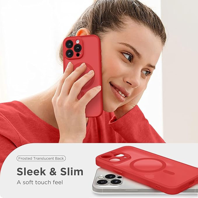 CAPRARO Magnetic for iPhone 15 Pro Case, [Compatible with MagSafe] [Full Camera Protection] Shockproof Protective Slim Translucent Matte Phone Case for iPhone 15 Pro 6.1'', Watermelon Red