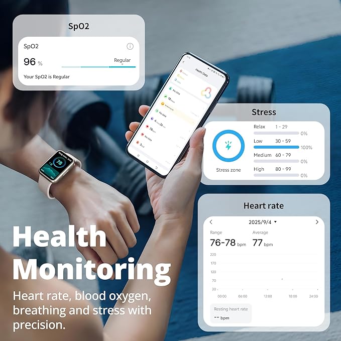 Fitness Tracker for Men & Women, 1.47” HD Smart Band, 24/7 Heart Rate & SpO2 Tracking, Sleep Monitor & Step Counter, 100+ Sports Modes, 3ATM Waterproof, Compatible with Android & iOS, Beige