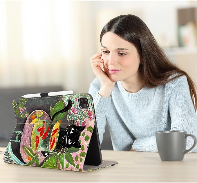 Vimorco for iPad Air M4/M3/M2 11 Inch Case 2026,for iPad Air 5th/4th Generation Cases 10.9-inch, for iPad Pro 11 Inch Case 4th/3rd/2nd/1st Generation Pencil Holder/Hand Strap/Pocket, Fish Black Cat