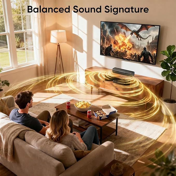 Saiyin Sound Bar for Smart TV, 11.7-inch Soundbar with Bluetooth 5.3/Optical/Auxiliary Inputs, Small Size & Big Power, 48W Peak Power Compact Sound Bar for TV, PC, Gaming, and Projectors