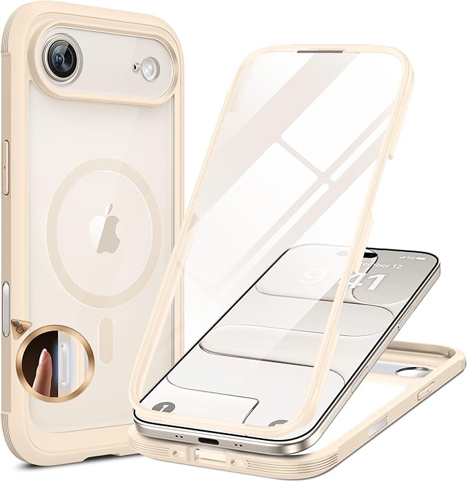 Miracase Magnetic for iPhone Air Case 6.5" [Compatible with MagSafe] Full-Body Phone Case with Built-in Glass Screen Protector & Camera Control,Drop Proof iPhone 17 Air Case Cover, Gold