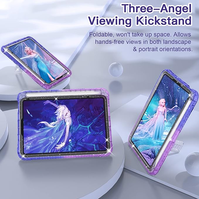 ZoneFoker Case for iPad mini A17 Pro, for iPad mini 7th/6th Generation Case 8.3 inch 2024/2021 with Pencil Holder/Stand, Slim Cover for i Pad Mini 7/6 (Clear Glitter/Gradient Blue Purple)