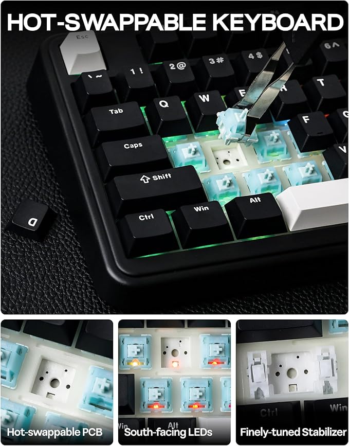 EPOMAKER TH99 Tri-Mode Wireless Mechanical Keyboard with 8000mAh Battery, Hot Swappable Custom RGB Gaming Keyboard with Numpad, Gasket Creamy for PC/Mac/Office (Black, Creamy Jade)