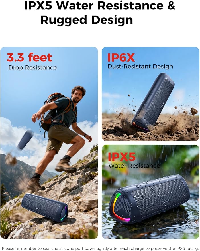 BolaButty Bluetooth Speaker Portable Wireless, IPX5 Waterproof, Up to 20H Playtime, TWS Pairing, BT5.3, for Home/Party/Outdoor/Camping/Beach Essentials, Birthday Gift (Navy)