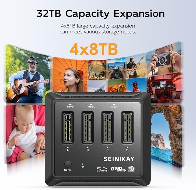 M.2 Dock with Fan for NVME SATA SSD, Tool-Free 4 Bay NVMe Reader with Indicator Light, 10Gbps Speed（No Clone Function）