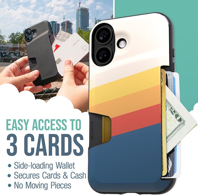 Smartish® iPhone 16 Wallet Case - Wallet Slayer Vol. 1 [Slim + Protective] Credit Card Holder - Drop Tested Hidden Credit Card Slot Cover for Apple iPhone 16 - Striped Up