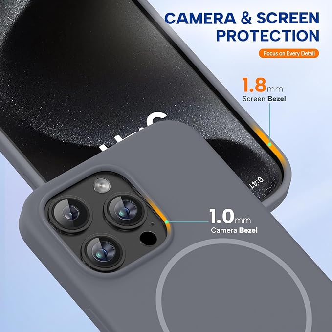 Miracase Magnetic for iPhone 15 Pro Max Case, [Soft Anti-Scratch Microfiber Lining], Compatible with MagSafe, Liquid Silicone Case Shockproof Drop Protection Phone Case for 15 ProMax, Lavender Gray