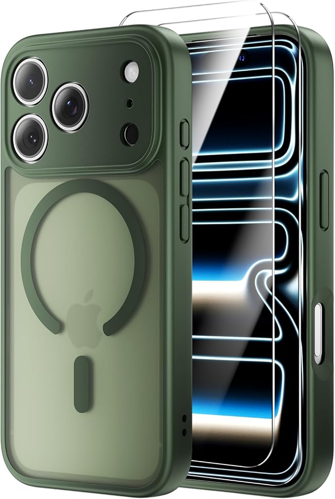 Anti-Yellowing for iPhone 17 Pro Max Case with 2X Screen Protectors, [Compatible with MagSafe] [12FT Military Grade Drop] Slim Thin Phone Cover 6.9 Inch,Green