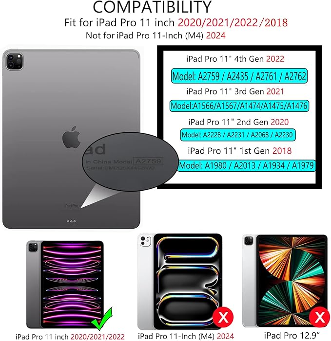 Case for iPad Pro 11 inch 4th/ 3rd/ 2nd / 1st Generation (2022/2021/2020/2018), Case with Pencil Holder, Clear Back Cover Cute Cool Design for Women Girls, Auto Sleep/Wake, Artistic Flower