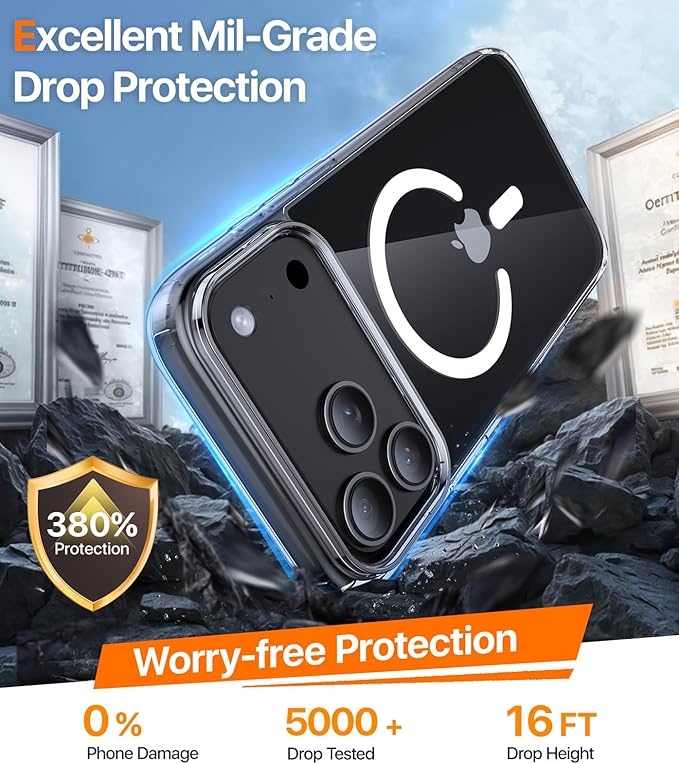 Magnetic for iPhone 17 Pro Case,[Anti-Slip][Compatible with MagSafe][Military Grade Drop Protection] Shockproof Protective Translucent Matte Phone Case for iPhone 17 Pro Case,Clear