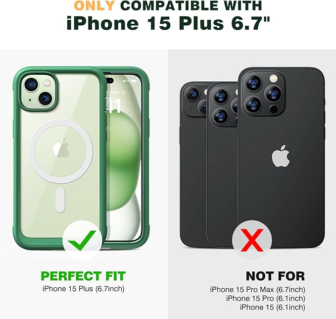 Diaclara Designed for iPhone 15 Plus Case 6.7'', [Compatible with MagSafe] Full Body Rugged Magnetic Case w/Built-in Screen Protector+Glass Camera Lens Protector,Mint Green