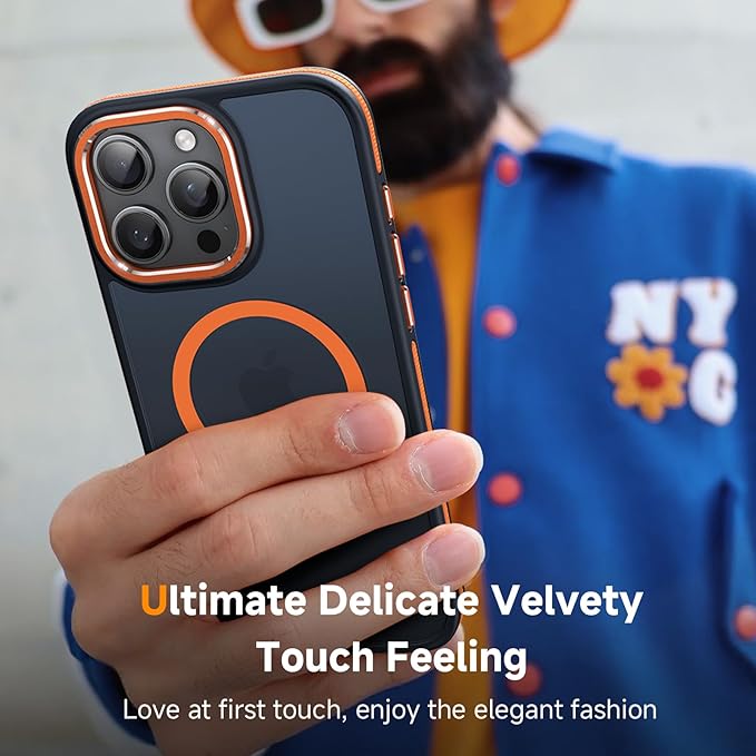 Magnetic 3 in 1 for iPhone 15 Pro Max Case,[Omni-Directional Protection] with 1x Screen Protector +1x Camera Cover,[Seamless Work with Magsafe] Protective Silm Case for iPhone 15 Pro Max Cosmic Orange