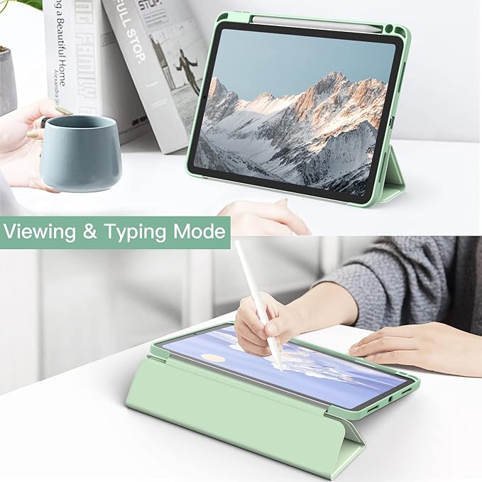 JETech Case ONLY for iPad Air 11-Inch M4/M3/M2 (2026/2025/2024), iPad Air 5/4 (2022/2020 5th/4th) with Pencil Holder, Clear Transparent Back Slim Stand Shockproof Tablet Cover (Green)