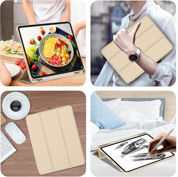 iMieet Case for iPad Pro 11 Inch (M5) 2025 /(M4) 2024 5th Gen, Trifold Stand Smart Cover with Pencil Holder and Soft TPU Back, Auto Wake/Sleep (Champagne Gold)