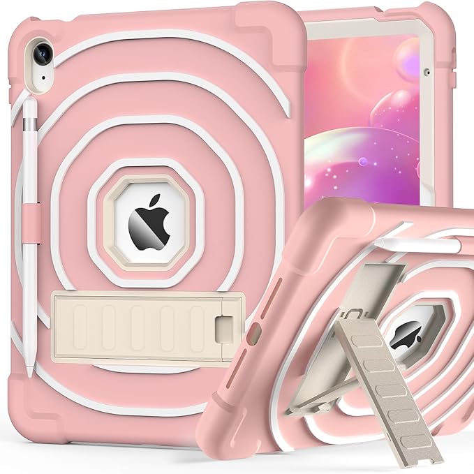 SIBEITU Kids Case for iPad (A16) 11th Generation 11-inch 2025/ 10th Gen 10.9-inch 2022, Shockproof Rugged Hybrid 3-Layer Protective Cover with Kickstand & Pencil Holder for Girls Boys (Pink+White)