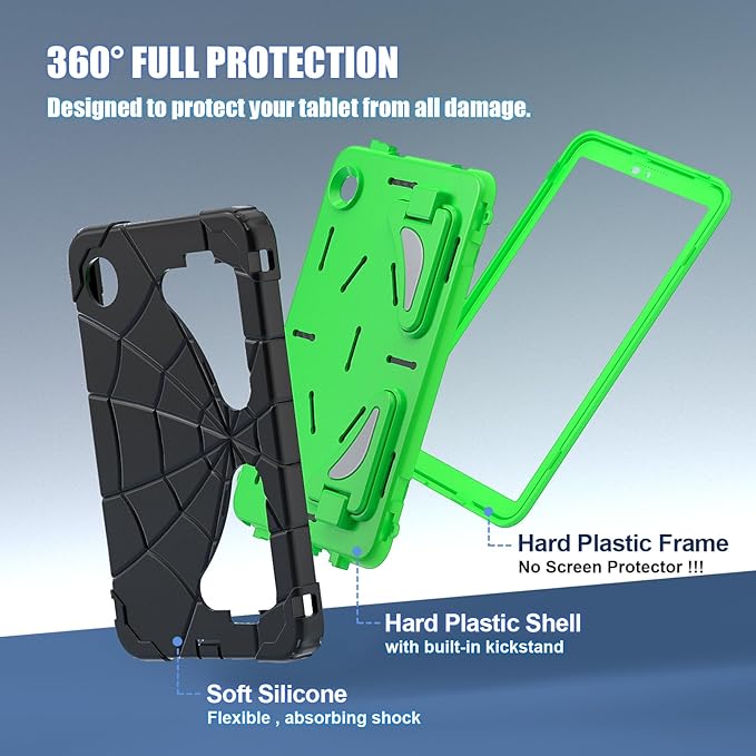 AKABEILA Compatible with Samsung Galaxy Tab A11 2025 8.7 inch Tablet Case，Lightweight Shockproof Rugged Protective Cover with Kickstand for Kids Children Boys Babies Dark Green