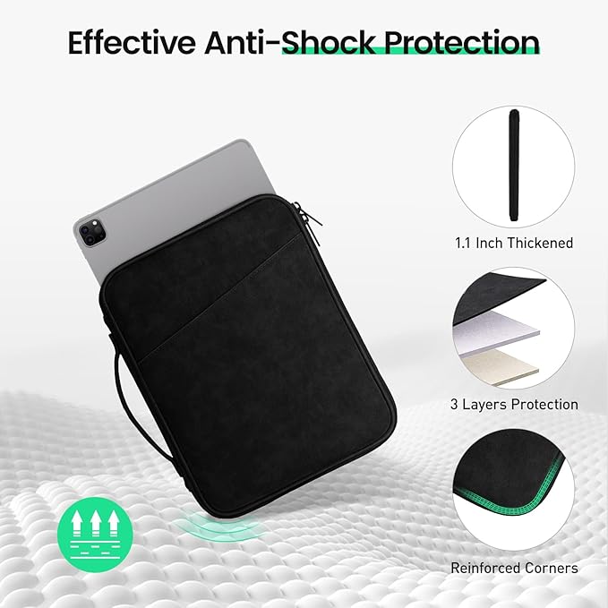 DTTO Tablet Sleeve Bag for New 13 Inch iPad Pro M4/iPad Air M2 2024, 12.9 Inch iPad Pro 6/5/4/3, 12.4 Inch Galaxy Tab S8+/S9+/S9 FE+, Surface Pro 9/8, Waterproof Travel for iPad Case Bag, Black