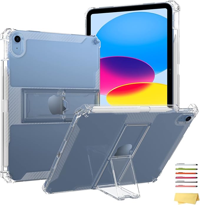 Clear Case for iPad Air 3 (3rd Gen) 10.5 inch (2019) & iPad Pro 10.5" 2017 Case with Pencil Holder & Kickstand Thin Lightweight Anti-Slip Soft TPU Back Transparent Shockproof Cover, Clear