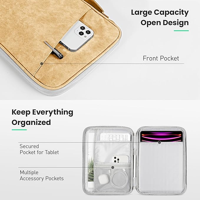 DTTO Tablet Sleeve Bag for New 13 Inch iPad Pro M4/iPad Air M2 2024, 12.9 Inch iPad Pro 6/5/4/3, 12.4 Inch Galaxy Tab S8+/S9+/S9 FE+, Surface Pro 9/8, Waterproof Travel for iPad Case Bag, Apricot