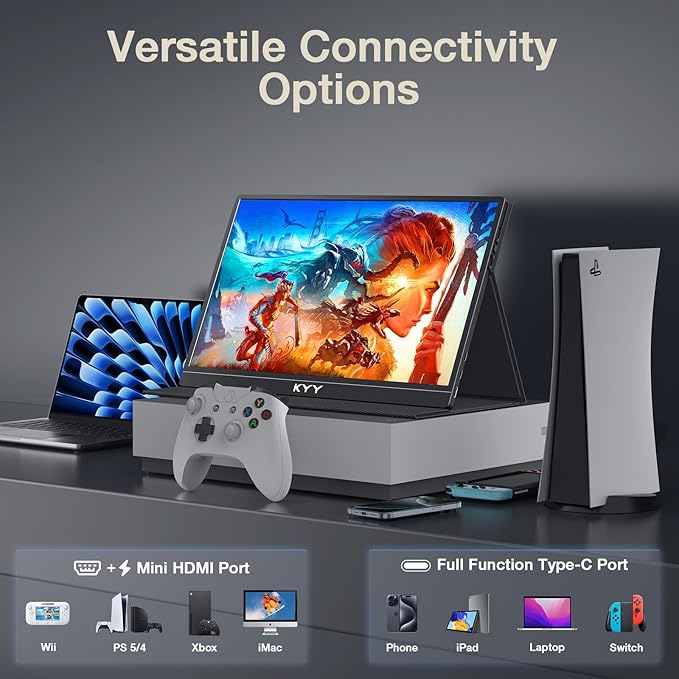 KYY 4K Portable Monitor – 15.6" UHD IPS Travel Display, Slim & Lightweight Design, HDMI & USB-C Inputs, Perfect for PS5, Xbox, Switch, Laptops, Phones, and On-the-Go Professionals, K5
