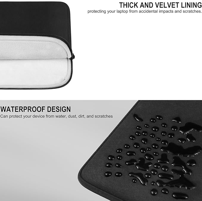 Laptop Sleeve 15.6 Inch, Shockproof Protective Traveling Computer Case, Water Resistant Portable Laptop Carrying Bag Compatible for Lenovo, HP, Dell, Asus,MacBook, Notebook, Black