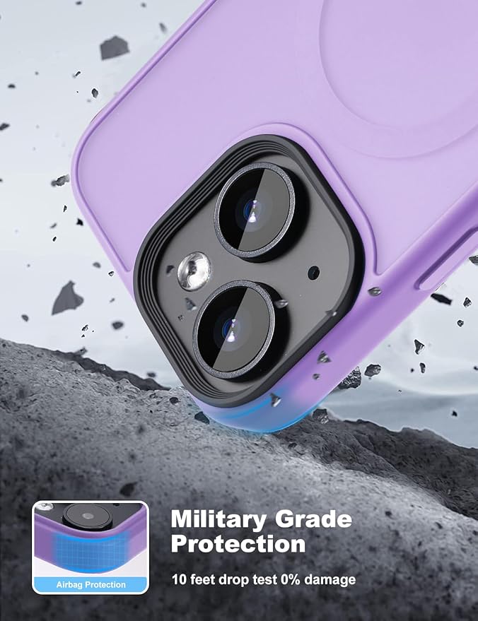 Tigowos for iPhone 15 Plus&iPhone 14 Plus Phone Case Fits MagSafe 10FT Drop Resistant Matte Skin Feeling Back Cover for iPhone 15 Plus&iPhone 14 Plus Case，Light Purple