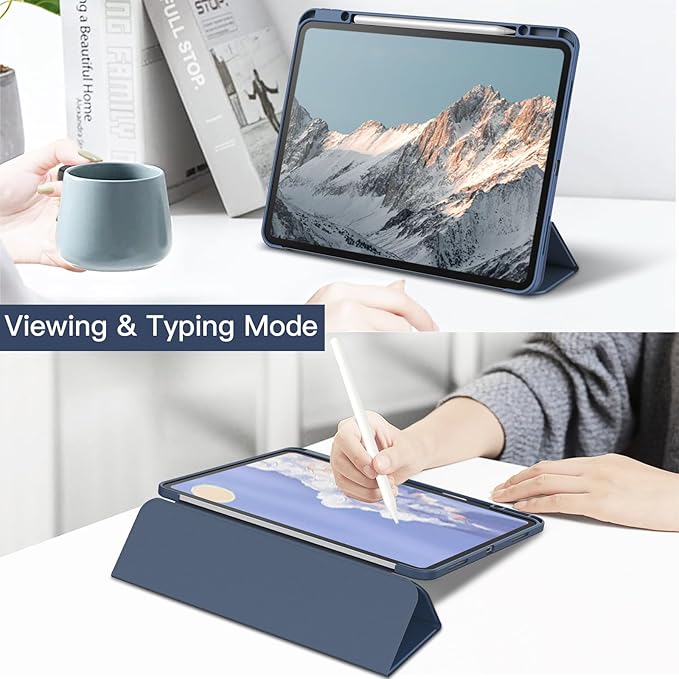 JETech Case for iPad Pro 13-Inch M5/M4 (2025/2024) with Pencil Holder, Clear Transparent Back Shell Slim Stand Shockproof Tablet Cover, Auto Wake/Sleep (Navy)