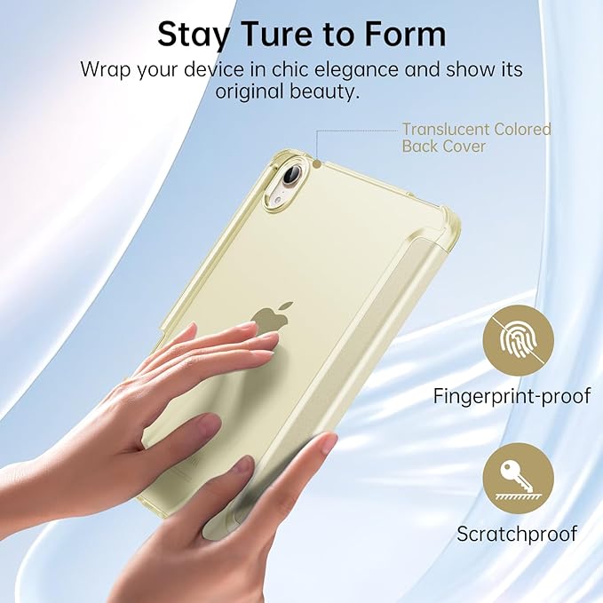MoKo for iPad mini 7 A17 Pro Case 2024, iPad mini 6th Generation Case 8.3 Inch 2021 with Pencil Holder, Slim Light Trifold Smart Protective Cover with Hard PC Translucent Back Shell, Starlight