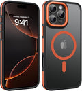 YINLAI Case for iPhone 16 Pro Max, Magnetic Case [Compatible with Magsafe] Supports Wireless Charging Slim Translucent Matte Men Women Shockproof Protective Back Phone Cover 6.9 Inch, Black/Orange