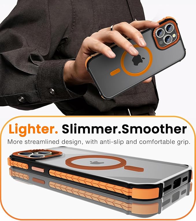 DEERLAMN Strong Magnetic Case for iPhone 13 Pro 6.1-Inch,[Compatible with Magsafe][Military Grade Drop Protection] Translucent Matte Shockproof Protective Phone Cover-Frosted Orange