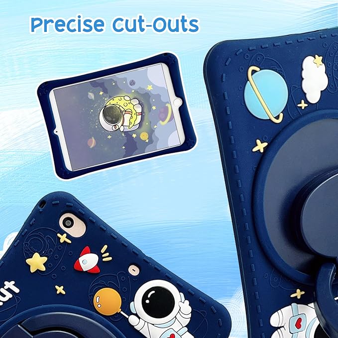 Kids Case for Apple iPad A16 11" 11th 10th Gen 10.9" 2025 2022,Cute Design EVA Kickstand Heavy Duty Shockproof Kids Friendly Bumper Case with Shoulder Strap Cover for iPad 11th 10th Gen,Blue Astronaut