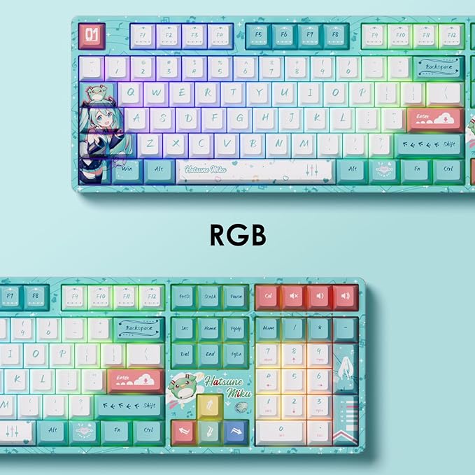Akko Wireless Gaming Keyboard 5108B Plus Full Size Keyboard Hatsune Miku Hot-Swappable Tri-Mode Mechanical Keyboard RGB Backlight, Piano Pre Lubed Switch