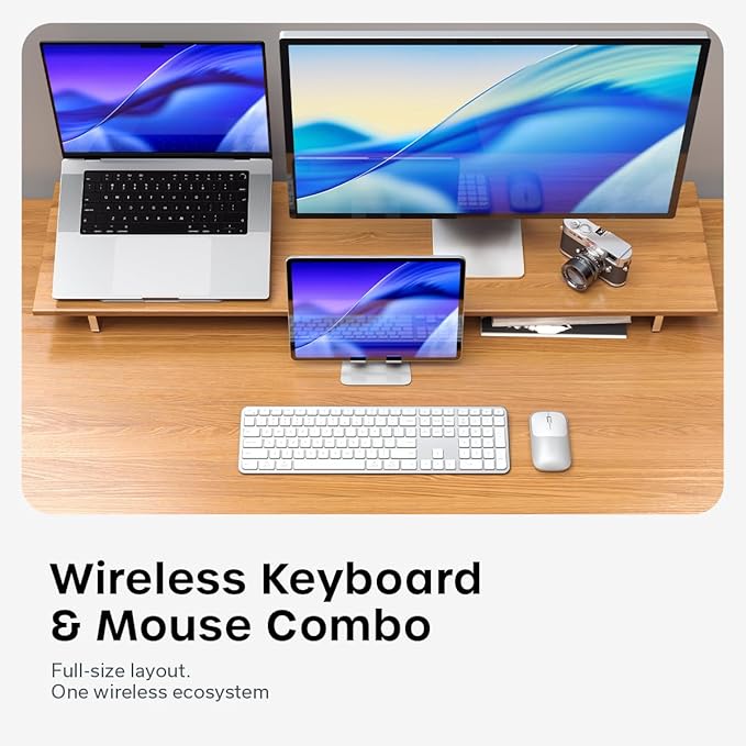 Satechi Wireless Keyboard and Mouse Combo, Slim CEX3 with Multi-Device Bluetooth Pairing and USB-C Receiver Connectivity, Designed for Full-Size Productivity Workspaces, Silver