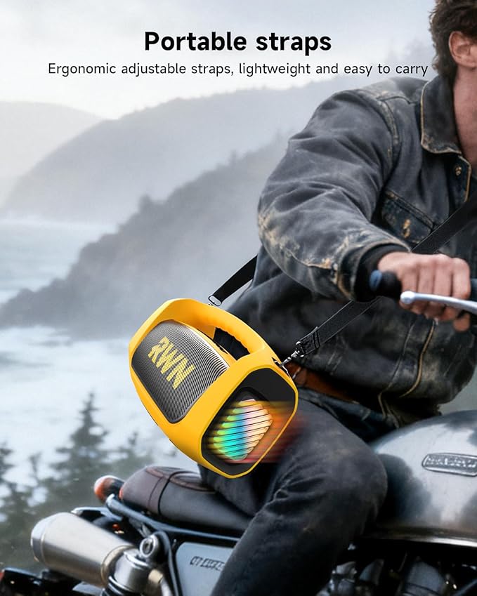 RWN Outdoor Bluetooth Speaker: 160W Loud Sound, IP67 Waterproof with 24H Playtime, Fast Charge, Bass, TWS, Portable Wireless Speakers with Light Show for House, Party, Projector, Beach (Yellow+Black)