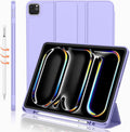 iMieet Case for iPad Pro 11 Inch (M5) 2025 /(M4) 2024 5th Gen, Trifold Stand Smart Cover with Pencil Holder and Soft TPU Back, Auto Wake/Sleep (Light Purple)