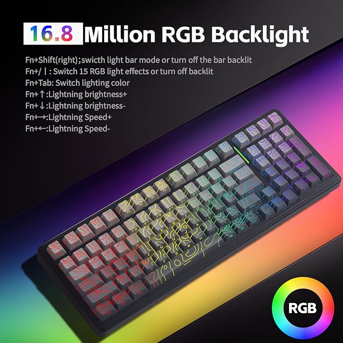 Aula F99 Keyboard Gaming Wireless Mechanical Keyboards Computer Bluetooth Creamy Keyboard Full Size Hot Swappable Custom RGB Backlit with 8000mAh Battery, Tri-Mode BT5.0/2.4GHz/USB-C (Gradient Grey)