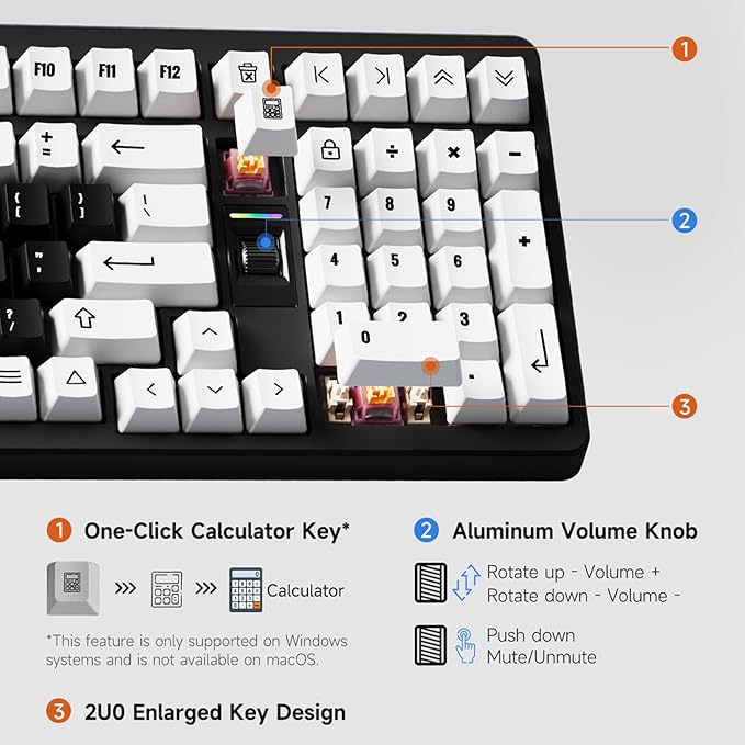 MCHOSE UT98 Wireless Mechanical Keyboard Compact Gaming Keyboard with Knob Tri-Mode Connection Hot Swappable Custom Creamy Keyboard Gasket Structure Pre-lubed Linear Switches RGB Retro