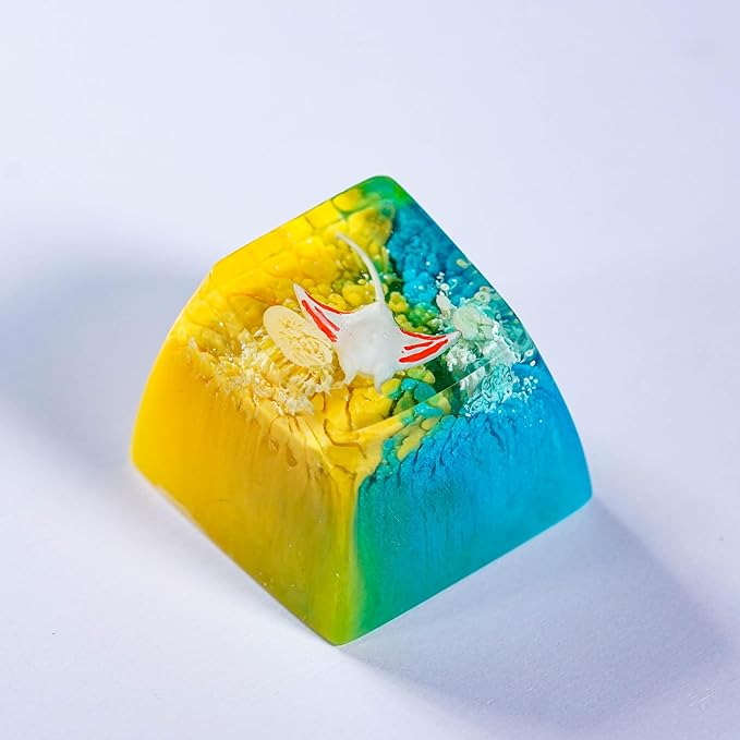 Manta Ray Artisan Keycap Yellow Blue Ocean R1 SA Profile Custom Sea Creatures Keycaps 1U ESC Handmade Gaming Resin Key Cap Cherry MX Switch Compatible Mechanical Keyboard Manta Ray Lover Gift