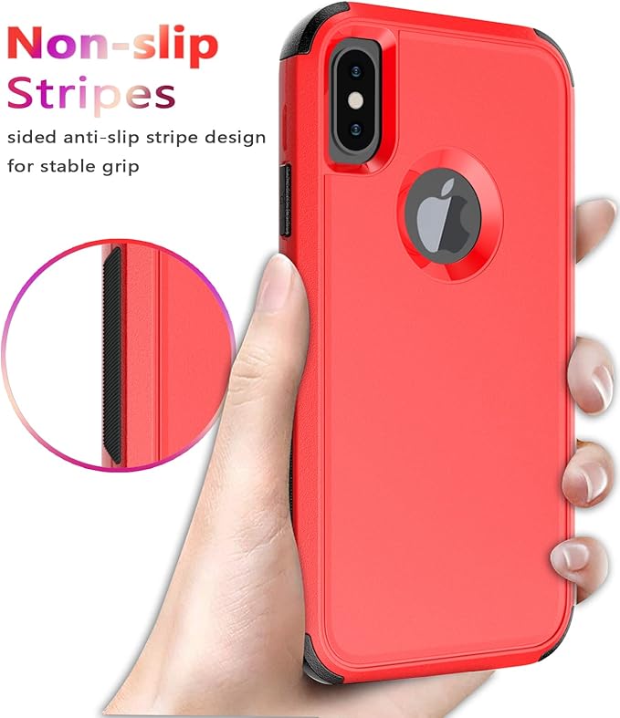 Diverbox for iPhone X Case/iPhone Xs Case [Shockproof] [Dropproof] [Tempered Glass Screen Protector ] Heavy Duty Protection Phone Case Cover for Apple iPhone X/XS (Red)