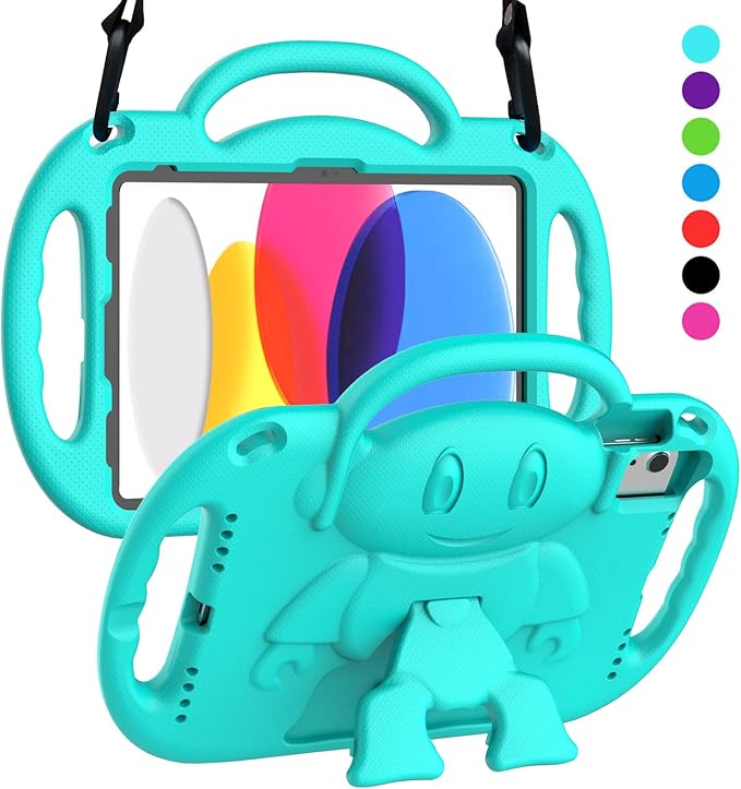 SUPLIK Kids Case for New iPad 11th Gen (A16) 11-inch 2025 & 10th Generation 10.9" 2022 & Air 11" 2025/2024 & Air 5th/4th Gen & Pro 11, Durable Shockproof Cover with Shoulder Strap Handle Stand, Cyan