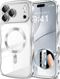 GVIEWIN for iPhone 17 Pro Case Compatible with MagSafe, Upgraded [Full Camera Protection][Cute Wave Frame][Military Grade Protection] Electroplated Hard Phone Cover for Women Girl, Clear/Sliver