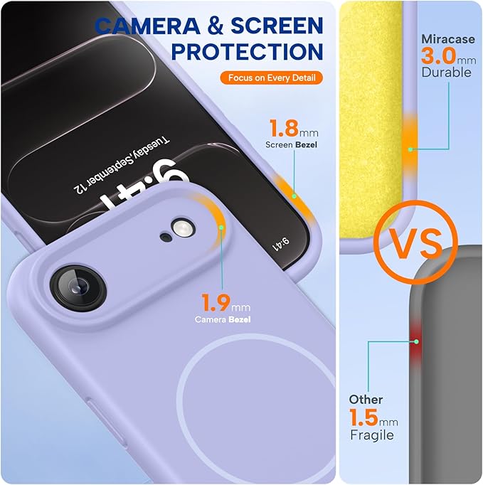Miracase Magnetic for iPhone Air Case, Compatible with MagSafe, Integrated Silicone Camera Control Cover, 3.0mm Thicken Shockproof Drop Protection Phone Case for 17 Air,Light Purple