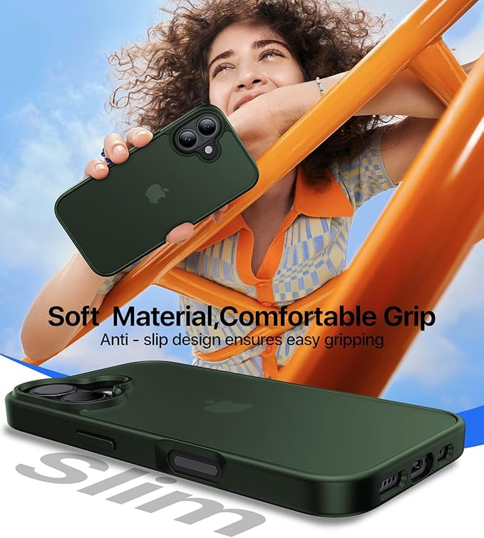 for iPhone 16 Case, [Military-Grade Drop Protection][Anti-Yellowing] Shockproof Protective Translucent Matte Cover for iPhone 16 Phone Case,Alpine Green