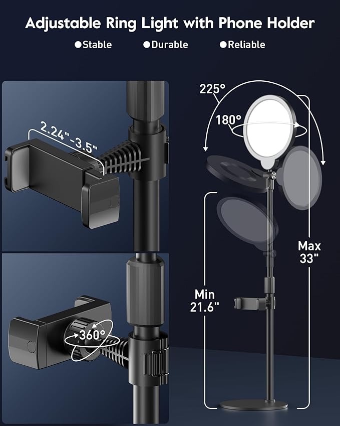 2 Packs Desk Ring Light with Stand, Adjustable Desktop Light with Phone Holder for Video Calls, Zoom Lighting for Computer/Laptop/Conference/Webcam, Video Light for Recording, Podcast,Photography