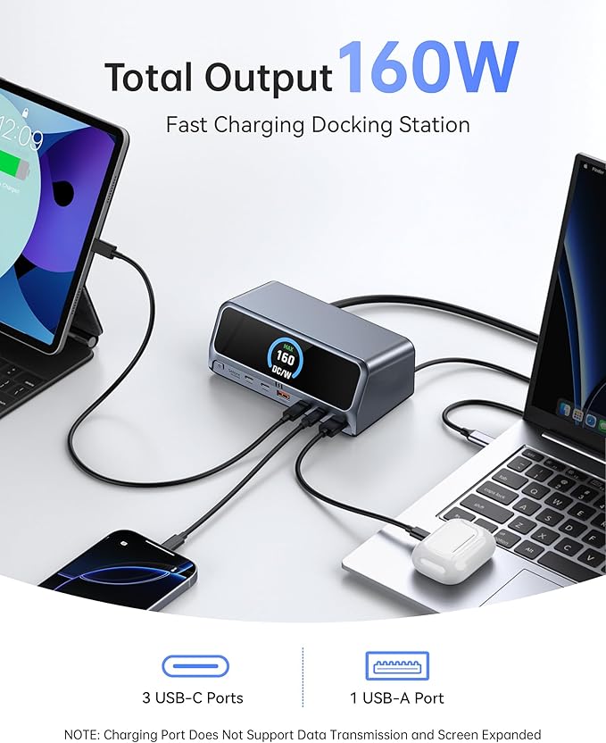 Selore 13-in-1 Laptop Docking Station with 2.26" LCD Display, 160W Max Output, Dual 4K HDMI, 10Gbps USB A/C Ports, Gigabit Ethernet, 100W PD Charging for MacBook, Dell, HP, Lenovo and More