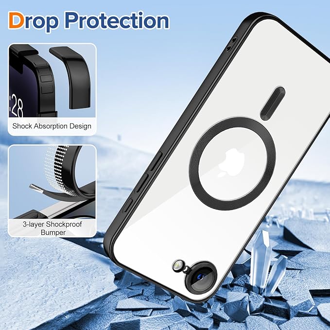 Hython Magnetic Clear for iPhone 17e Case with Camera Lens Protector [Compatible with MagSafe] Luxury Plating Edge Slim Soft TPU Cover Protective Phone Case for iPhone 17e 6.1", Matte Black