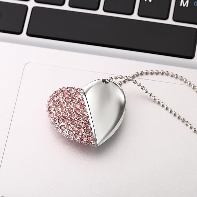 USB 2.0 Flash Drive,Cute Romantic Heart Shape USB Memory Stick,Thumb Drive for Photos, Music, Files Storage (Pink, 32, GB)