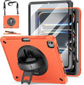 Case for iPad Pro 13 Inch M5 2025/ M4 2024: Military Grade Cover for iPad Pro 13" with Screen Protector - Stand - Handle - Shoulder Strap - Pencil Holder- Orange