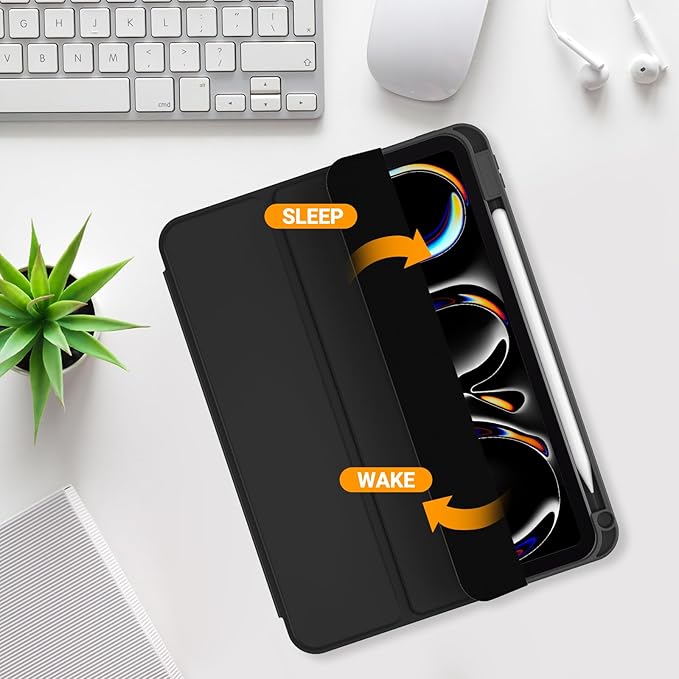 ProCase for iPad Pro 11 Inch Case M5 2025/M4 2024 5th Gen with Pencil Holder, iPad Pro 11"(Model: A3357/A3358/A3359/A2836/A2837/A3006) Trifold Stand Smart Folio with Soft TPU Back Cover -Black